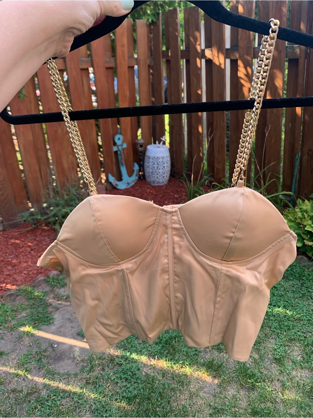 Love x Design Nude Bustier Crop Top with Removeable Gold Chain Straps